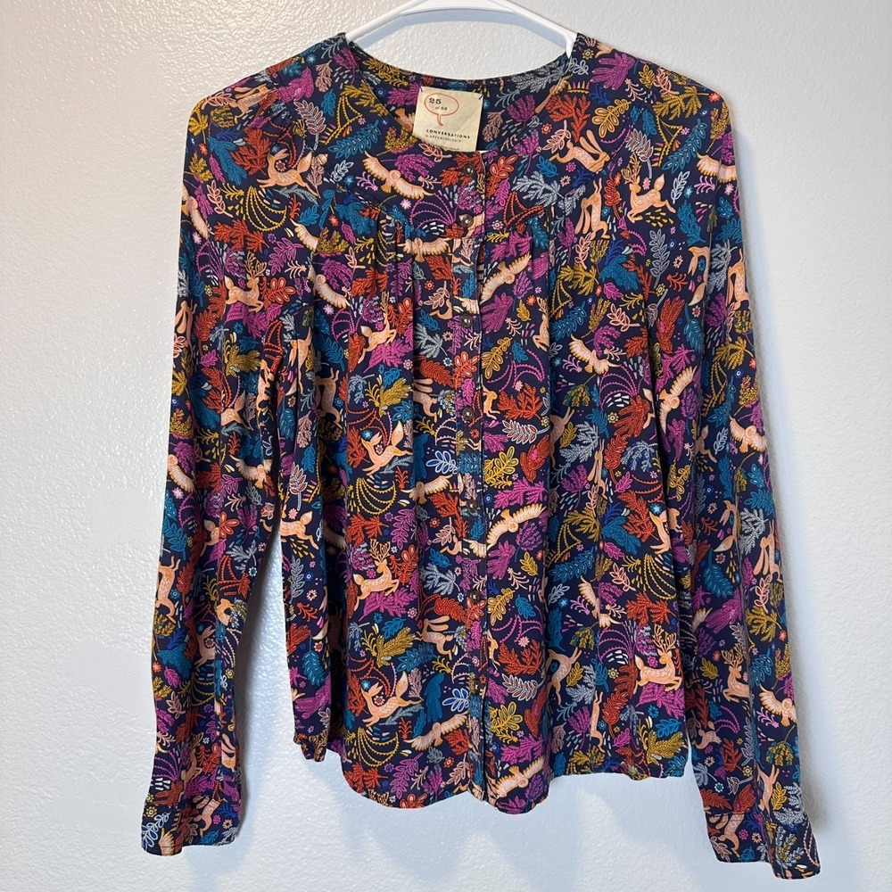 ANTHROPOLOGIE 25 OF 52 Size-4 CONVERSATIONS Oh Deer Woodland Button Front Purple